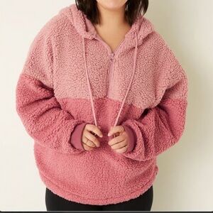 VS VICTORIAS SECRET PINK VARSITY SHERPA HALF ZIP SWEATER JACKET S